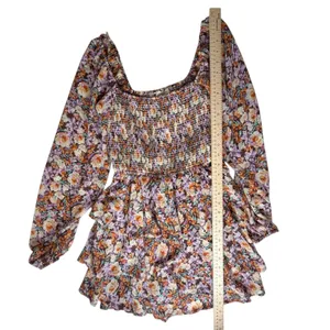 Entro Floral Smocked Tiered Mini Dress Romper Medium Cottage Boho Festival Flowy thumbnail 12