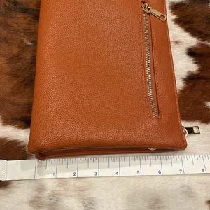 Light brown vegan leather crossbody purse thumbnail 3
