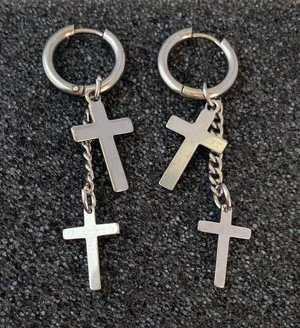 Stainless Steel Cross Dangle Drop Earrings for Men Women thumbnail 4