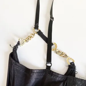 Vintage Womens Black Satin Chain Link Garter Belt Bondage Rave Goth Punk Corset thumbnail 6