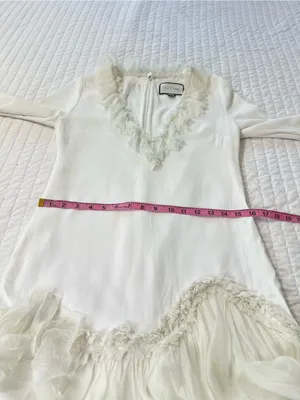 Alexis Barbara Azura Ivory Bell Long Sleeves V-Neck Ruffle Mini Dress Boho Sz M thumbnail 7