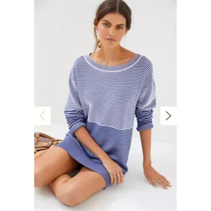 Anthropologie Daily Practice Knit Tunic‎ Dress Blue Stripe, Cotton, XL thumbnail 2