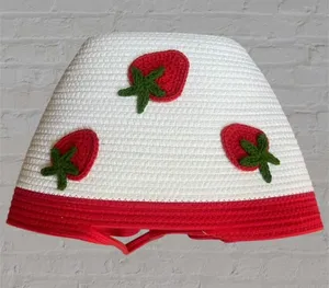 Sunglow Style Strawberry Woven Crochet White Rope Tote Bag Summer Beach Picnic thumbnail 1
