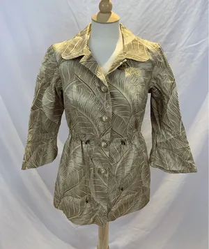 Nic + Zoe Women's Size Small Coat Beige Tan Tropical Print Jacket Safari Trench thumbnail 1