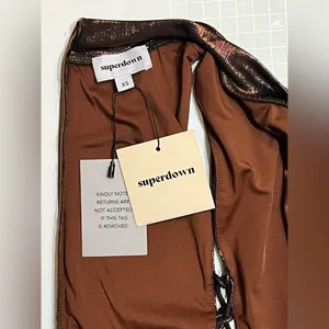 Revolve NWT Superdown Theresa Lace-Up Dress Bronze Metallic, size XS thumbnail 6