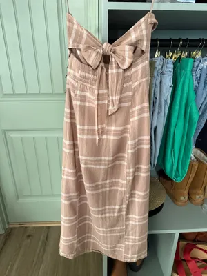 Free People Linen Cotton Blend Women’s Plaid Midi Dress thumbnail 2