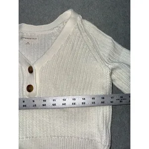 Aeropostale Long Sleeve Cropped Knit Sweater V Neck‎ Tan Womens Sz Xs thumbnail 7