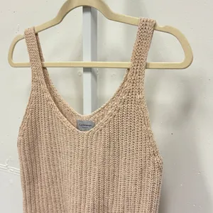 Cashmeren Women's Beige Knit Tank Top V-Neck Sleeveless Ribbed Minimalist Summer thumbnail 5