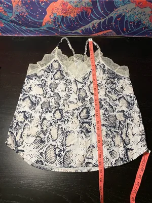 Snake Print Lace Trim Cami Top - Navy & Cream thumbnail 3