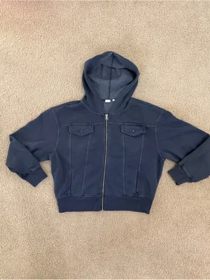 GAP Oversized Icon Full Zip Hoodie Blue Fleece Women’s Small Relaxed Fit thumbnail 4