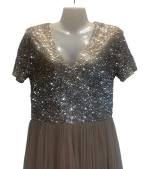 Maya Deluxe (ASOS) Women's Size 6 V-neck Maxi Tulle Dress Chic Sequin Bodice thumbnail 1