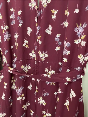 Mi Ami Long Sleeve Floral Mini Dress Size M Maroon Surplice Tie Waist Boho Chic thumbnail 8