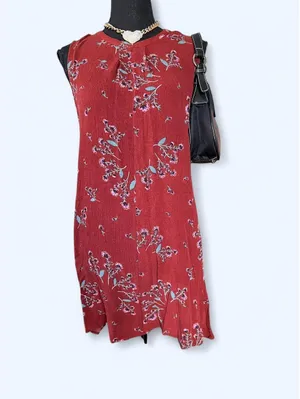 Free People Vintage Y2K Red Floral Swing Mini Dress size small 🌸 thumbnail 2