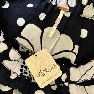 NWT!! FREE PEOPLE Poppy Printed Maxi Skirt Polka Dot Floral Black White Medium thumbnail 10