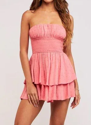 Sky to Moon Boho Pink Rose Pink Strapless Romper Dress thumbnail 1