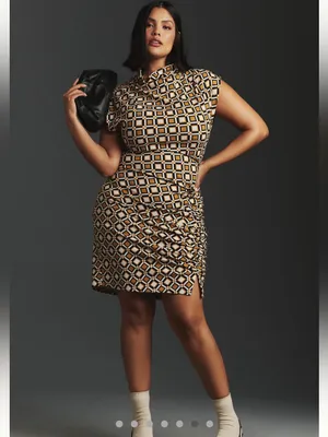 NWT Anthropologie Geometric The Maya Ruched Cowl-Neck Dress Printed Mini 2X thumbnail 2