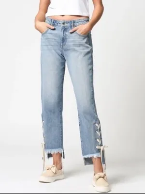 Hidden Tracey Lace-Up Hem Sides Ankle Crop Blue Jeans 29 thumbnail 4