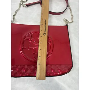 Guess Red Patent Quilted Crossbody‎ Bag Logo Embossed Chain Strap Purse Chain thumbnail 9