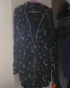 Victoria's Secret heavenly by victoria pj's nightgown floral flowers in black, pink and green size large. thumbnail 1