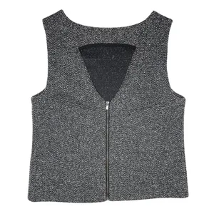 Banana Republic Shell Top Herringbone Grey Zipper Back Sequin Women's Size 2 thumbnail 4