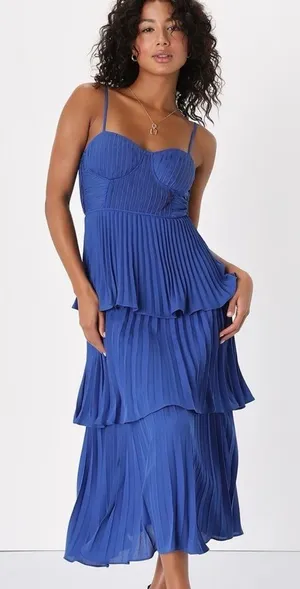 Lulu’s Cascading Crush Blue Tiered Bustier Midi Dress NWT thumbnail 1