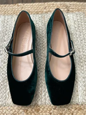 J. Crew Forest Green Velvet Anya Mary Jane Flats with Rhinestone Buckle Size 6 thumbnail 3