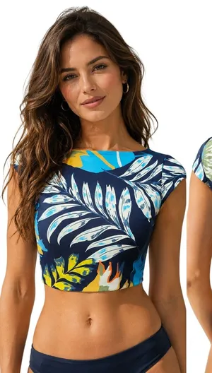 Maaji Reversible Tropical Palm Striped Open Tie Back Swim Crop Top OP18399 Small thumbnail 1