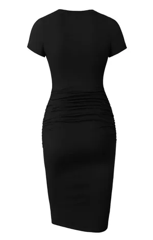 Missufe Short Sleeve Ruched Cotton Sundress Knee Length Bodycon T Shirt Dress thumbnail 2