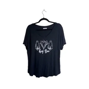 Maurices Hey Boo Halloween Ghost Graphic Tee Black V-neck Short Sleeve thumbnail 2