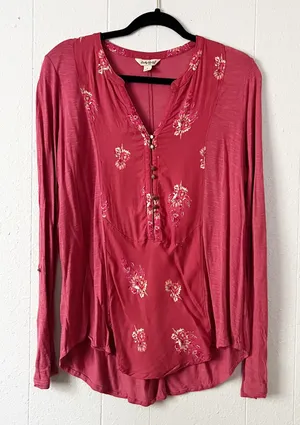 Vintage Lucky Brand Womens Floral Top Large Y2K Grunge Boho Indie Stretch Casual thumbnail 1