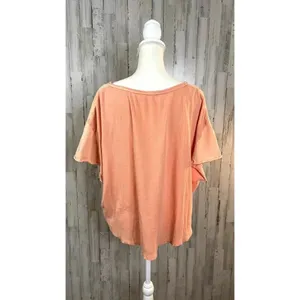 Free‎ People Women's Medium Girl Talk Ruffle Linen Blend Top Sunny Peach Blouse thumbnail 5