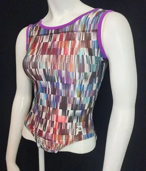 Plum Multicolored Geometric Leotard (S) Blue thumbnail 1