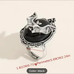 Bat Black Faux Gemstone Open Finger Adjustable Ring‎ Silver Plated Faux Fashion thumbnail 5