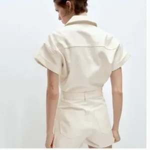 NWT ZARA DENIM TRF SHIMMERY PLAYSUIT Oyster White Medium Bloggers Fave thumbnail 4