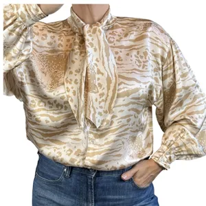 Escada Vintage Leopard Tiger Print Cream‎ Silk Blouse Top Size 36/6 Long Sleeve thumbnail 1