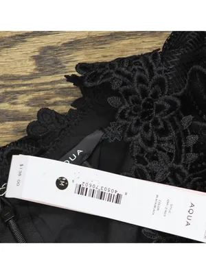 NWT Aqua Womens Lace Puff Sleeve Mini Dress IDM12303 Black M thumbnail 6