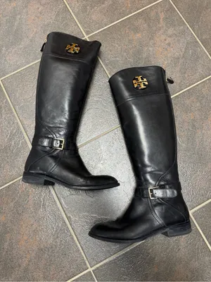 Tory Burch Adeline Riding Boots Knee High Equestrian Leather Black 7.5 Classic thumbnail 16