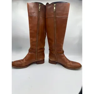 Tory Burch Riding‎ Boots Women's 6.5 Cognac Leather Tall Equestrian Logo Boots thumbnail 3