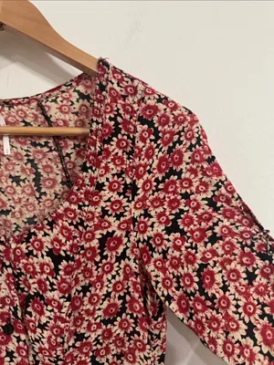 Free People Lace Up Mini Black Combo Dress Buttoned Front Ditsy Floral Print S thumbnail 8