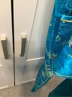 Yuexuan Qipao Dress Shanghai Style Blue Gold Floral Satin Mandarin Collar Y2K thumbnail 10