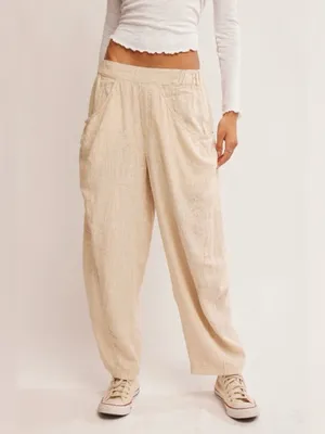 🆕 NWT Free People High Road Barrel Pants Linen Boho Wide-Leg Pockets Tan Large thumbnail 11