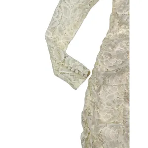 For Love & Lemons - Lace Rose Choker Long Sleeve Mini Dress in Ivory thumbnail 3
