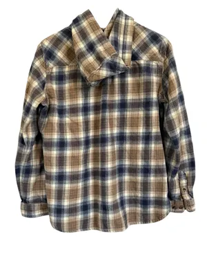 Carhartt Women’s L 12/14 Hooded Plaid Flannel Shirt Brown Blue Button Front thumbnail 5