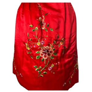 Vintage Red Silk Embroidered Padded Cape with Floral Satin Stitch Detail small thumbnail 10