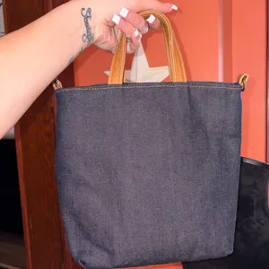 Denim handbag with Tan Handles Blue thumbnail 4