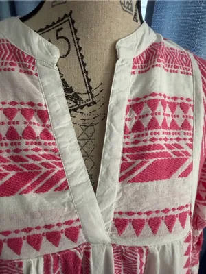 THML Pink & White Embroidered Tiered V-Neck Dress size-S thumbnail 6