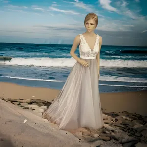 Hebeos wedding dress white lace‎ and tool over champagne sz 2 thumbnail 7