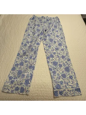 BedHead PJS Pajamas Blue Floral Print White Cotton Pants & Shirt Set NWT Large thumbnail 11
