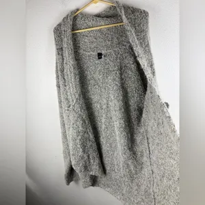 Tey Art Inc Gray‎ Cardigan XL Alpaca Wool Blend Fuzzy Sweater Handmade in Peru thumbnail 7