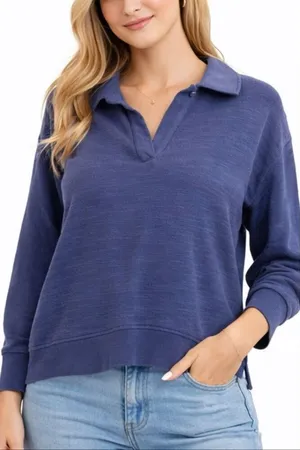 Aerie blue collared polo sweater cropped pullover size xs thumbnail 1